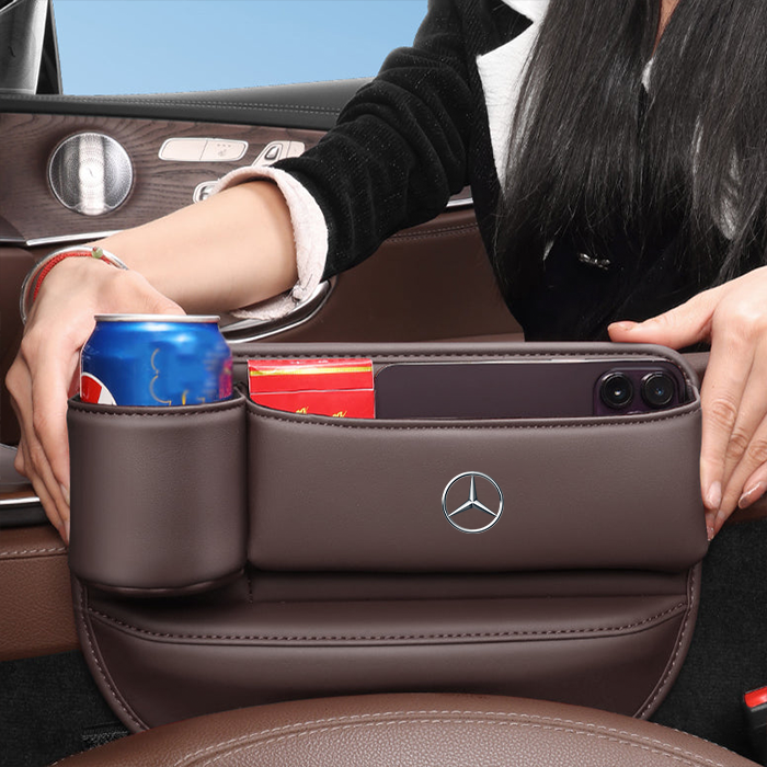 Exclusive Leather Car Seat Storage Box With Water Cup Holder