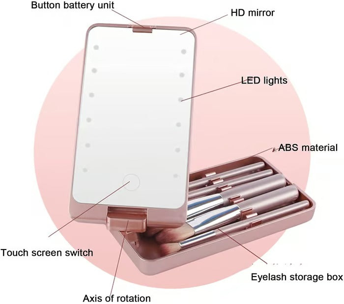 Travel Makeup Brush Set with LED light