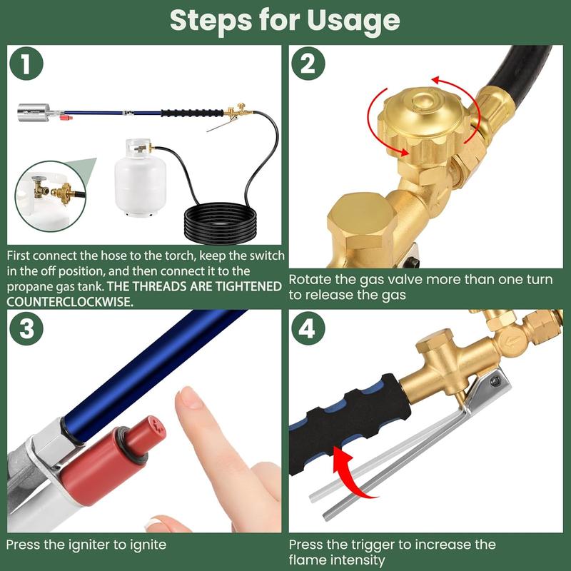 1,800,000 BTU Propane Torch Weed Burner Kit with Storage Bag, Weed Torch with 10 FT Hose, Self Igniter Weed Flame Torch for Fire Pit, Roofing, Melting Snow and Ice