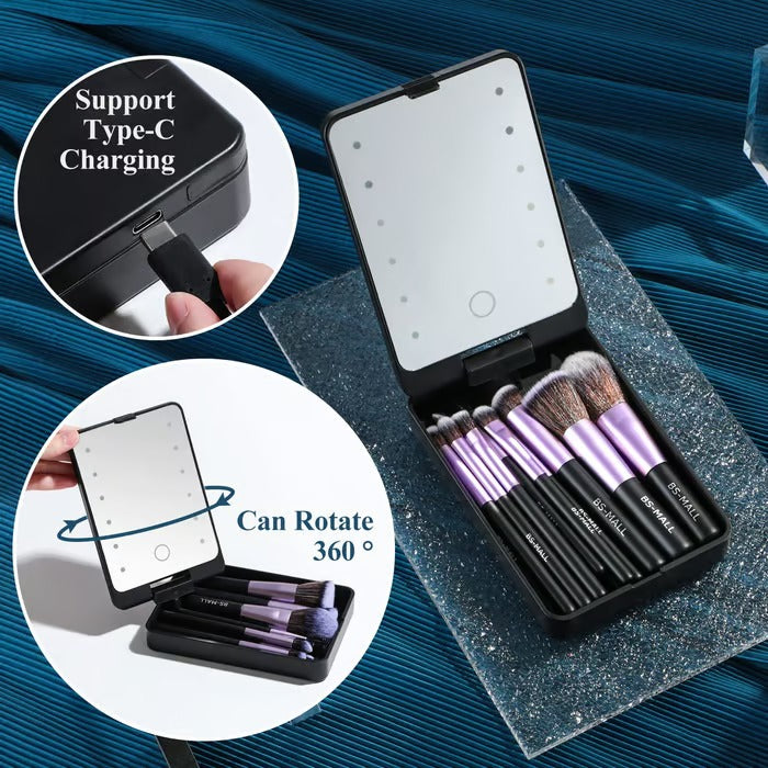 Travel Makeup Brush Set with LED light