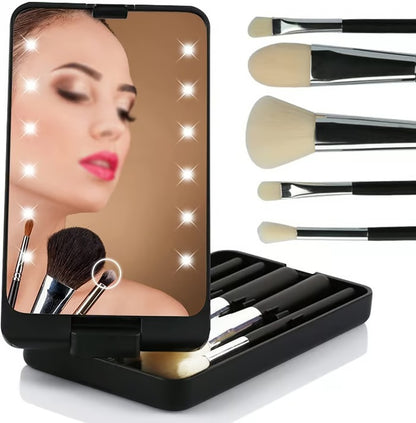 Travel Makeup Brush Set with LED light