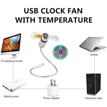 🔥USB Fan with LED Clock Lighting