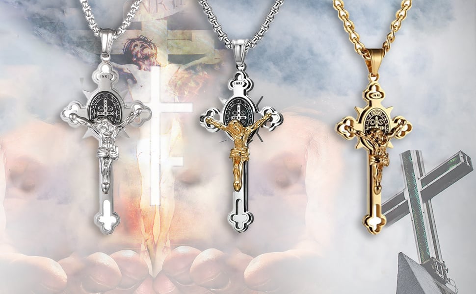 ST.Benedict Protection Cross Power Pendant Necklace
