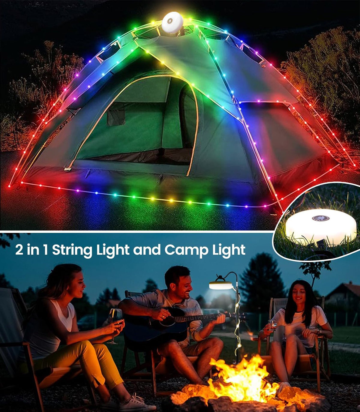 Waterproof Rechargeable Retractable Camping String Lights