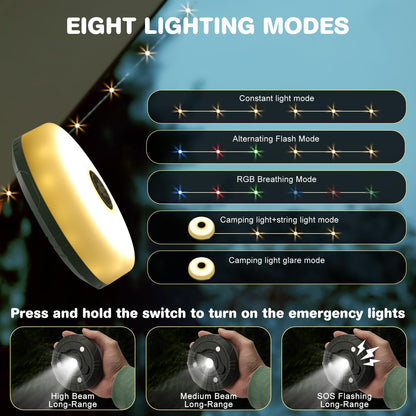 Waterproof Rechargeable Retractable Camping String Lights