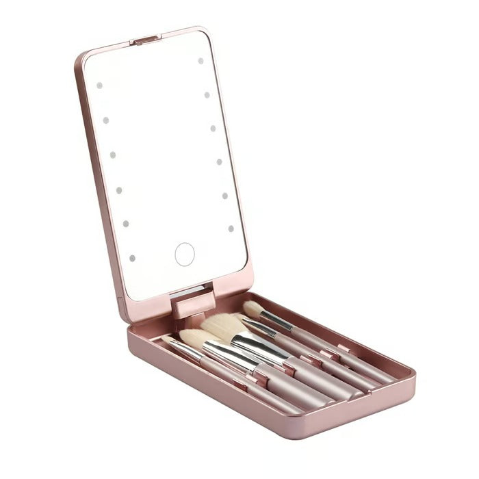 Travel Makeup Brush Set with LED light