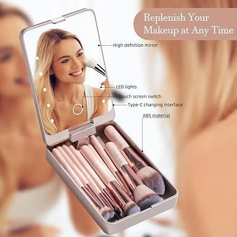 Travel Makeup Brush Set with LED light