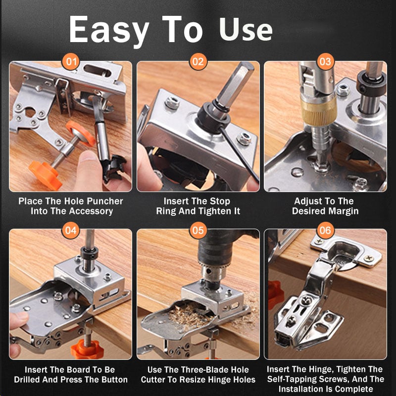 Woodworking Hinge Boring Jig Hole Opener Kit