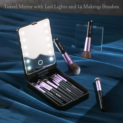 Travel Makeup Brush Set with LED light