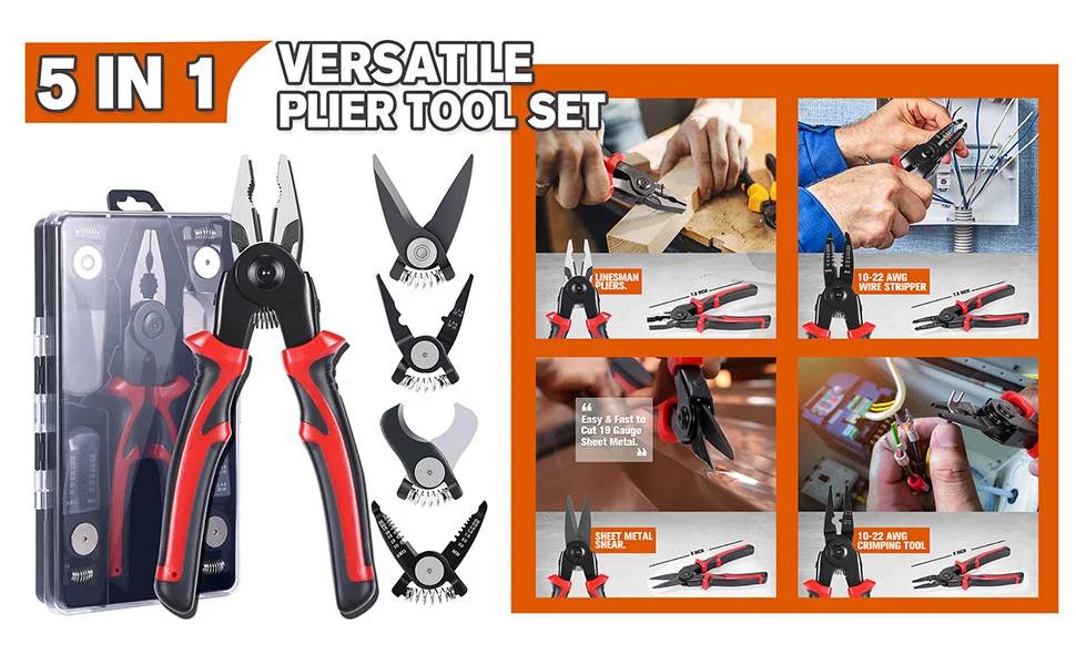 5-in-1 Interchangeable Head Pliers Tool Set